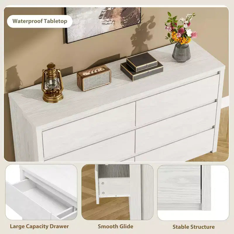 58 Wide 9-Drawer Dresser, Handle-Free Modern Wood Chest for Bedroom, Living Room, or Entryway Ample Storage, Minimalist Design