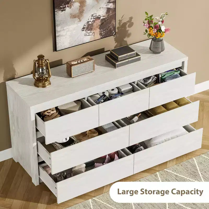 58 Wide 9-Drawer Dresser, Handle-Free Modern Wood Chest for Bedroom, Living Room, or Entryway Ample Storage, Minimalist Design