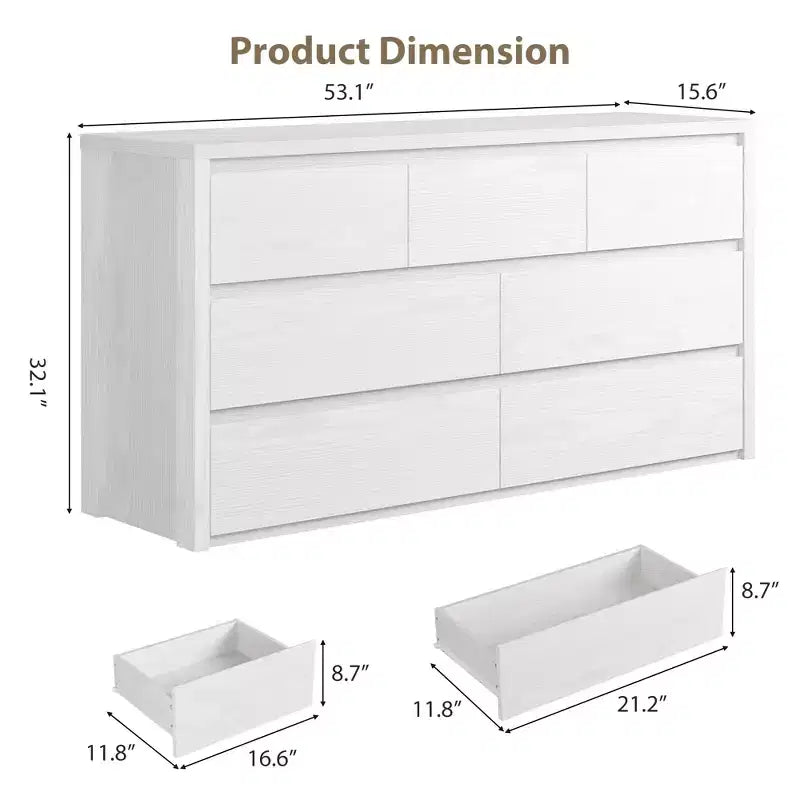 58 Wide 9-Drawer Dresser, Handle-Free Modern Wood Chest for Bedroom, Living Room, or Entryway Ample Storage, Minimalist Design