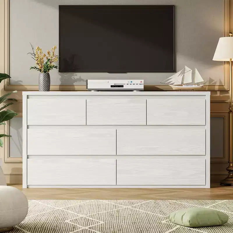 58 Wide 9-Drawer Dresser, Handle-Free Modern Wood Chest for Bedroom, Living Room, or Entryway Ample Storage, Minimalist Design