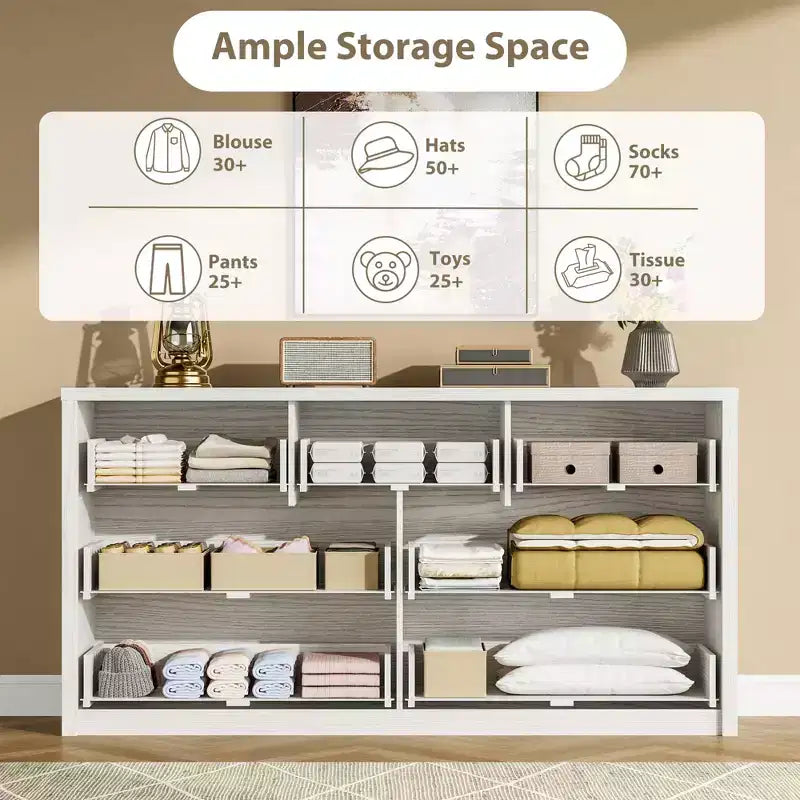 58 Wide 9-Drawer Dresser, Handle-Free Modern Wood Chest for Bedroom, Living Room, or Entryway Ample Storage, Minimalist Design