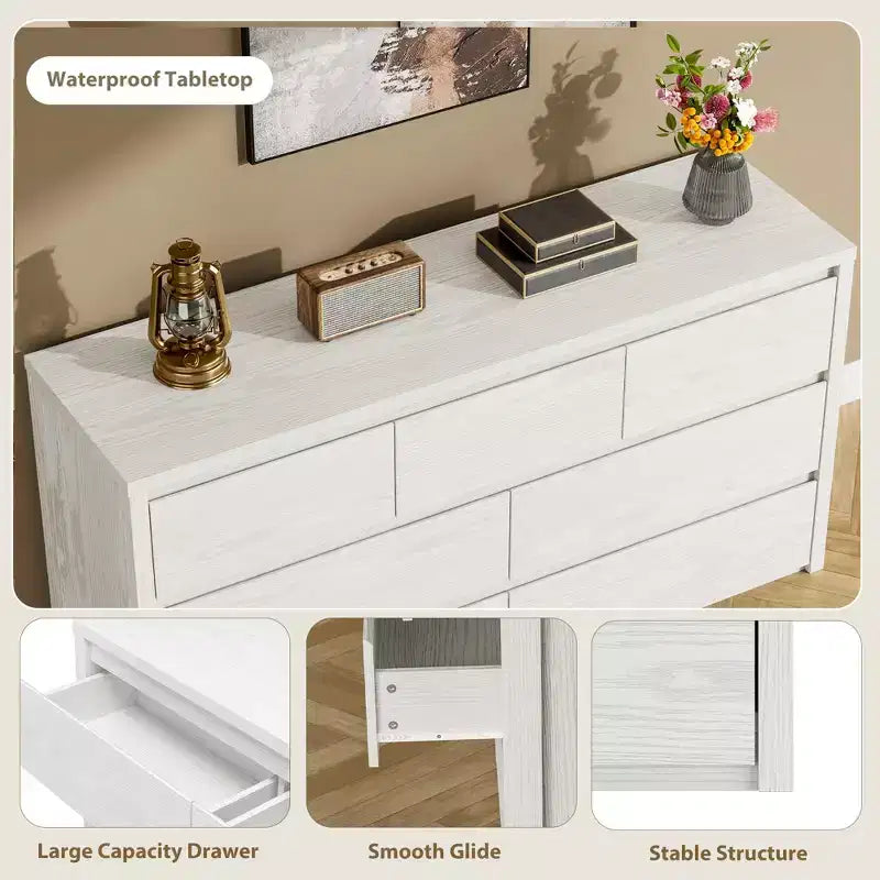 58 Wide 9-Drawer Dresser, Handle-Free Modern Wood Chest for Bedroom, Living Room, or Entryway Ample Storage, Minimalist Design