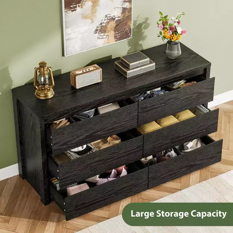58 Wide 9-Drawer Dresser, Handle-Free Modern Wood Chest for Bedroom, Living Room, or Entryway Ample Storage, Minimalist Design