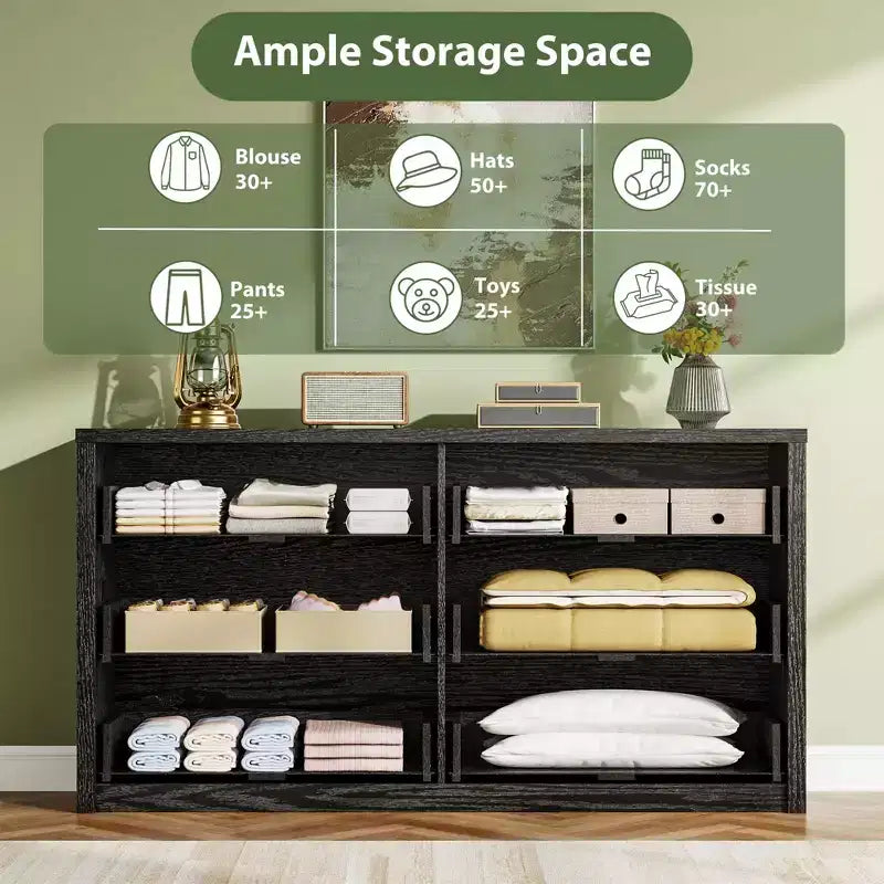 58 Wide 9-Drawer Dresser, Handle-Free Modern Wood Chest for Bedroom, Living Room, or Entryway Ample Storage, Minimalist Design