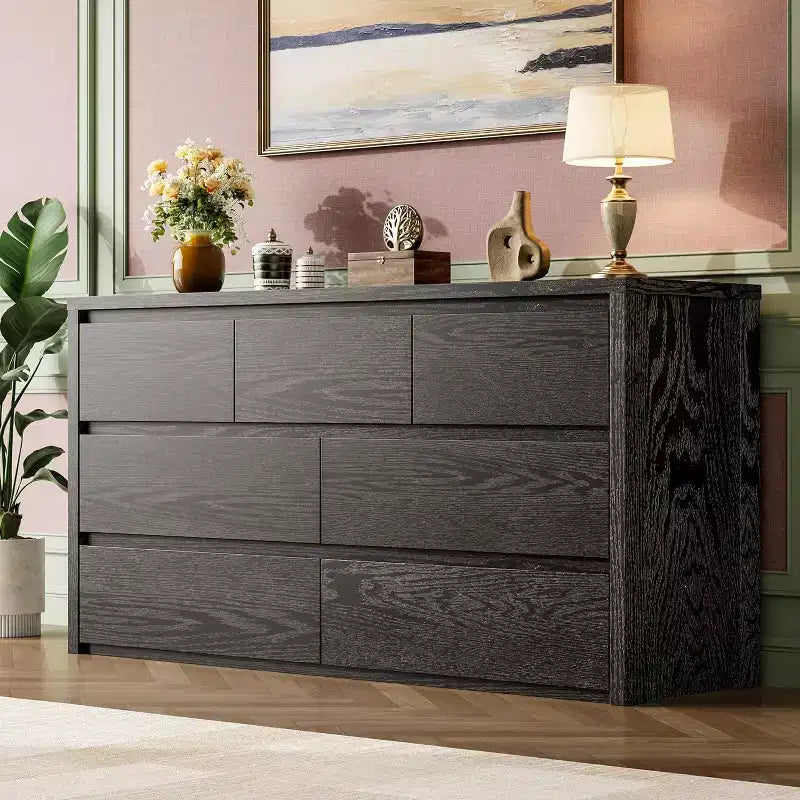 58 Wide 9-Drawer Dresser, Handle-Free Modern Wood Chest for Bedroom, Living Room, or Entryway Ample Storage, Minimalist Design