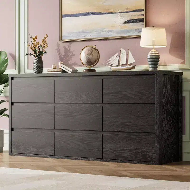 58 Wide 9-Drawer Dresser, Handle-Free Modern Wood Chest for Bedroom, Living Room, or Entryway Ample Storage, Minimalist Design