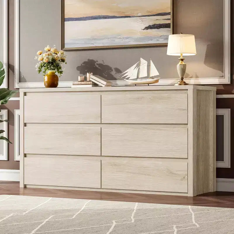 58 Wide 9-Drawer Dresser, Handle-Free Modern Wood Chest for Bedroom, Living Room, or Entryway Ample Storage, Minimalist Design