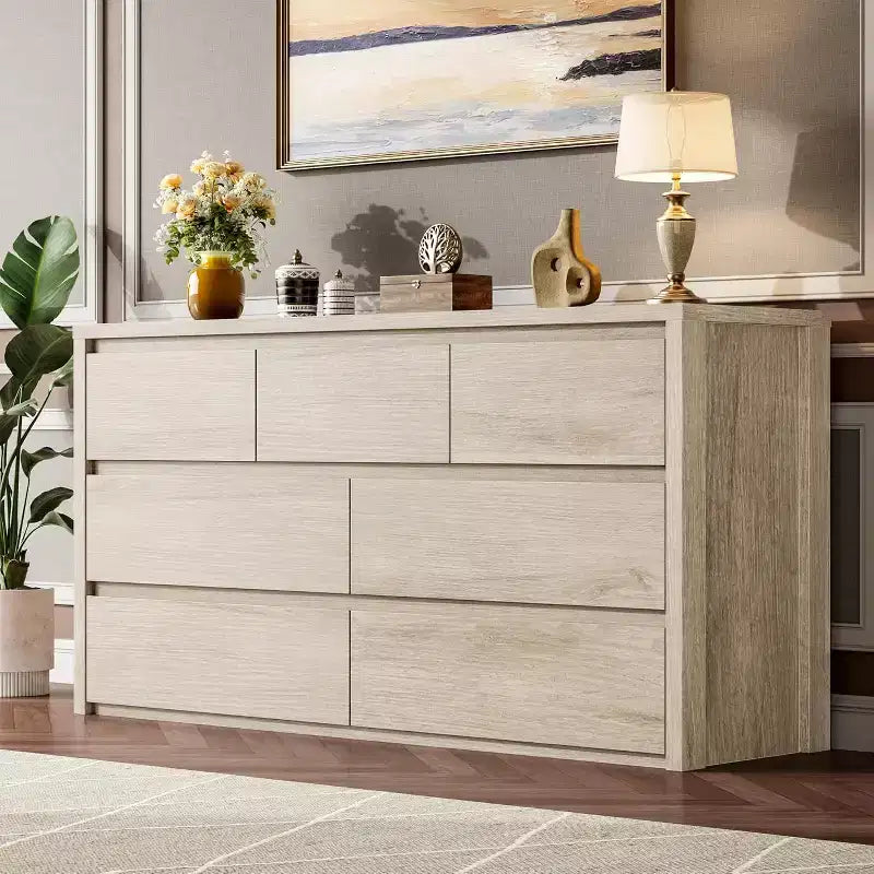 58 Wide 9-Drawer Dresser, Handle-Free Modern Wood Chest for Bedroom, Living Room, or Entryway Ample Storage, Minimalist Design