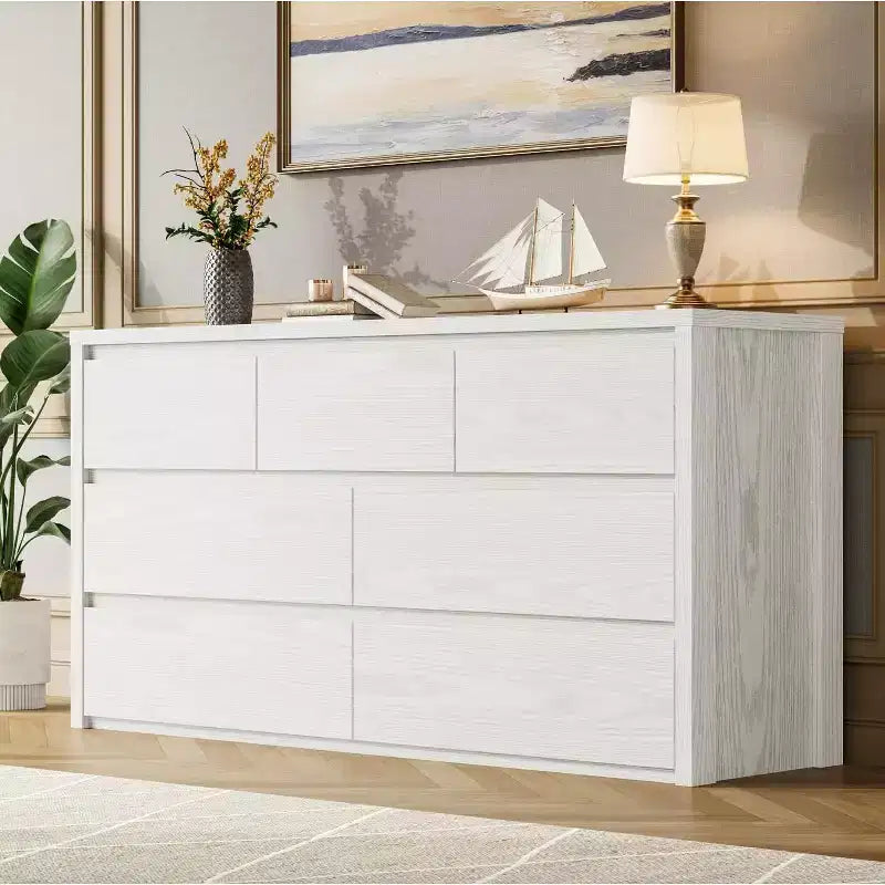 58 Wide 9-Drawer Dresser, Handle-Free Modern Wood Chest for Bedroom, Living Room, or Entryway Ample Storage, Minimalist Design