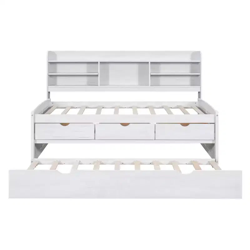 GDFStudio Dyer Wooden Captain Bed with Built-in Bookshelves,Three Storage Drawers and Trundle