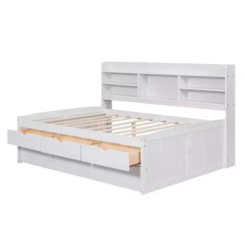 GDFStudio Dyer Wooden Captain Bed with Built-in Bookshelves,Three Storage Drawers and Trundle
