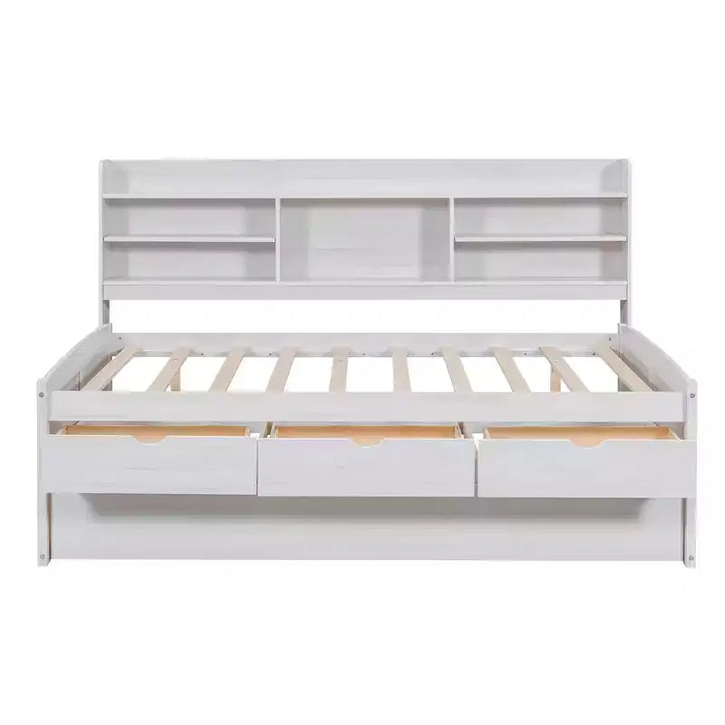 GDFStudio Dyer Wooden Captain Bed with Built-in Bookshelves,Three Storage Drawers and Trundle