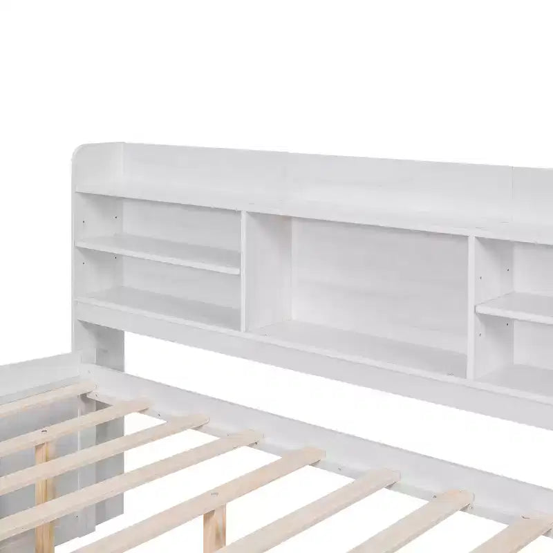 GDFStudio Dyer Wooden Captain Bed with Built-in Bookshelves,Three Storage Drawers and Trundle