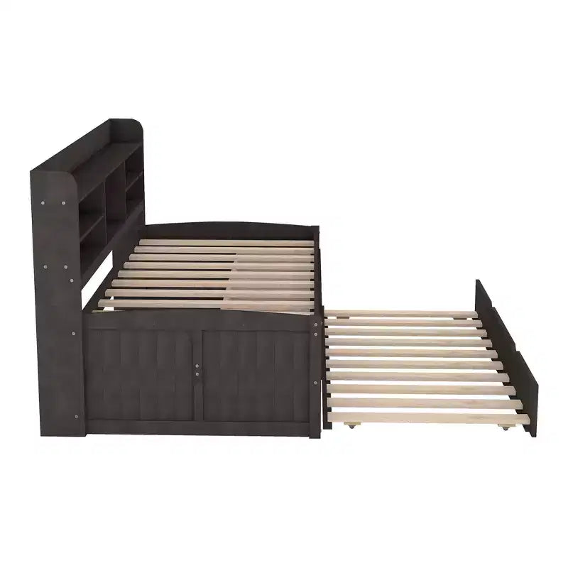 GDFStudio Dyer Wooden Captain Bed with Built-in Bookshelves,Three Storage Drawers and Trundle