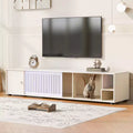 JVNOXK Cat TV Stand with Storage Cabinet and Removable Sliding Door, White