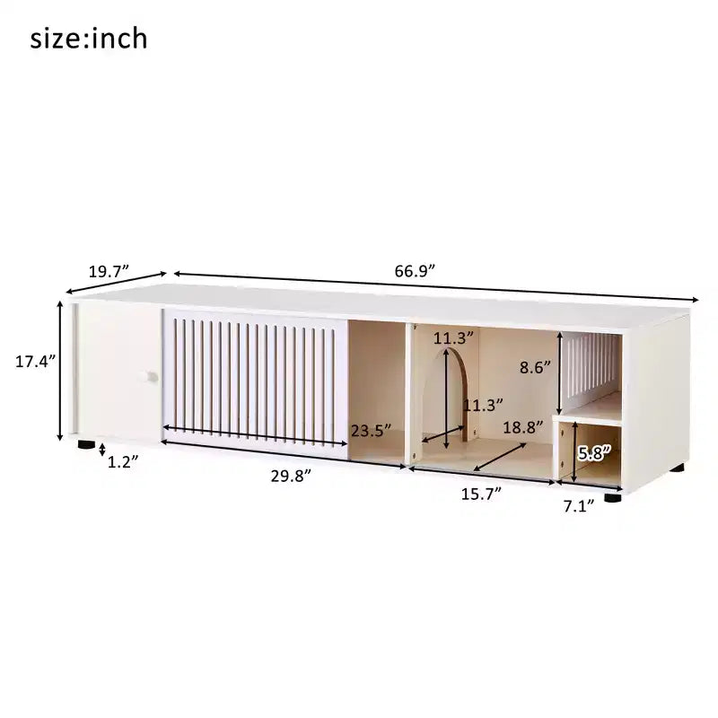 JVNOXK Cat TV Stand with Storage Cabinet and Removable Sliding Door, White
