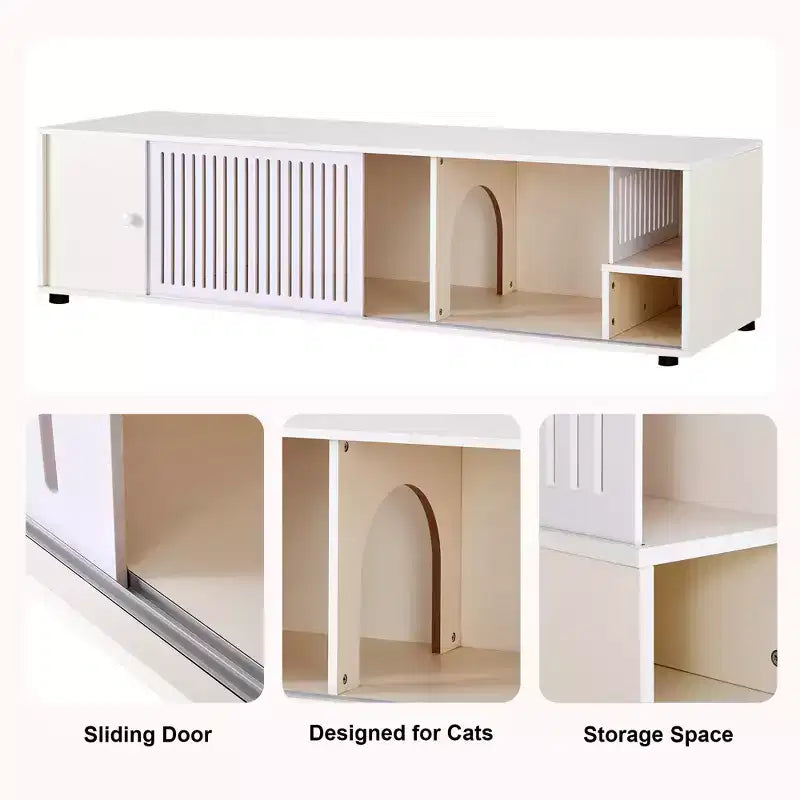 JVNOXK Cat TV Stand with Storage Cabinet and Removable Sliding Door, White