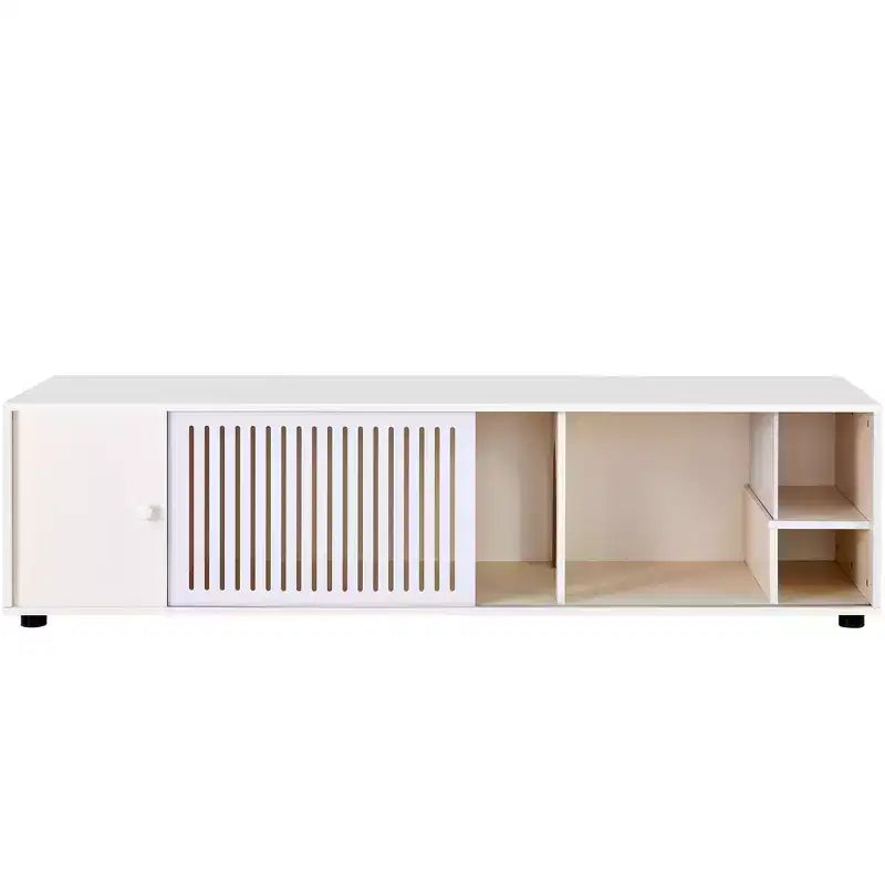 JVNOXK Cat TV Stand with Storage Cabinet and Removable Sliding Door, White