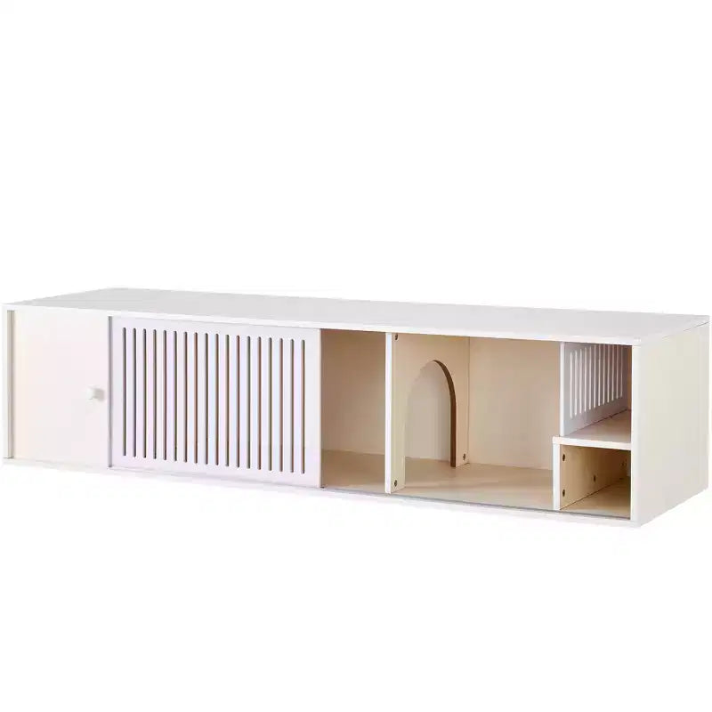 JVNOXK Cat TV Stand with Storage Cabinet and Removable Sliding Door, White