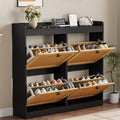 41.3 Shoe Cabinet Rattan with 4 Flip Drawers, Wooden Freestanding Shoe Organizer with Adjustable Shelves, Shoe Storage for Entryway, Closet, Hallway