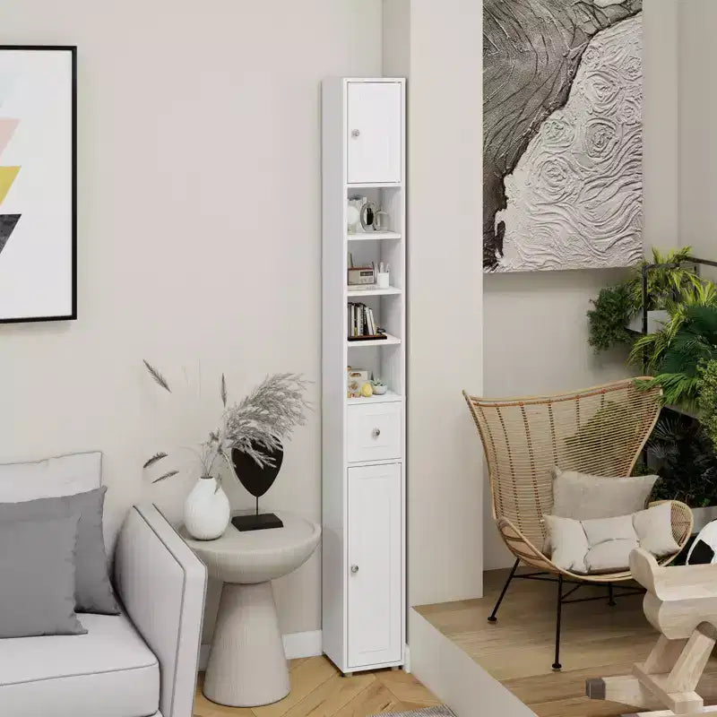 sumyeg Tall Slim 71 Freestanding Bathroom Cabinet with Drawer, 2 Doors & Adjustable Shelves in White