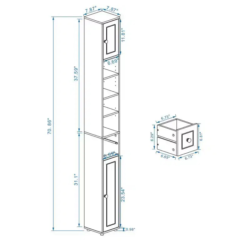 sumyeg Tall Slim 71 Freestanding Bathroom Cabinet with Drawer, 2 Doors & Adjustable Shelves in White