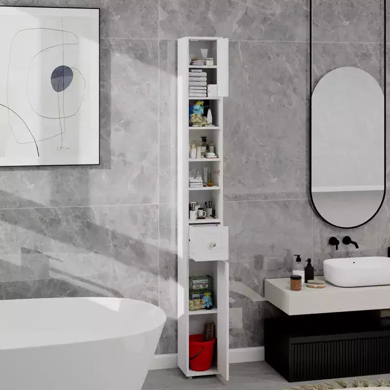 sumyeg Tall Slim 71 Freestanding Bathroom Cabinet with Drawer, 2 Doors & Adjustable Shelves in White