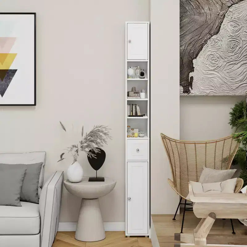sumyeg Tall Slim 71 Freestanding Bathroom Cabinet with Drawer, 2 Doors & Adjustable Shelves in White