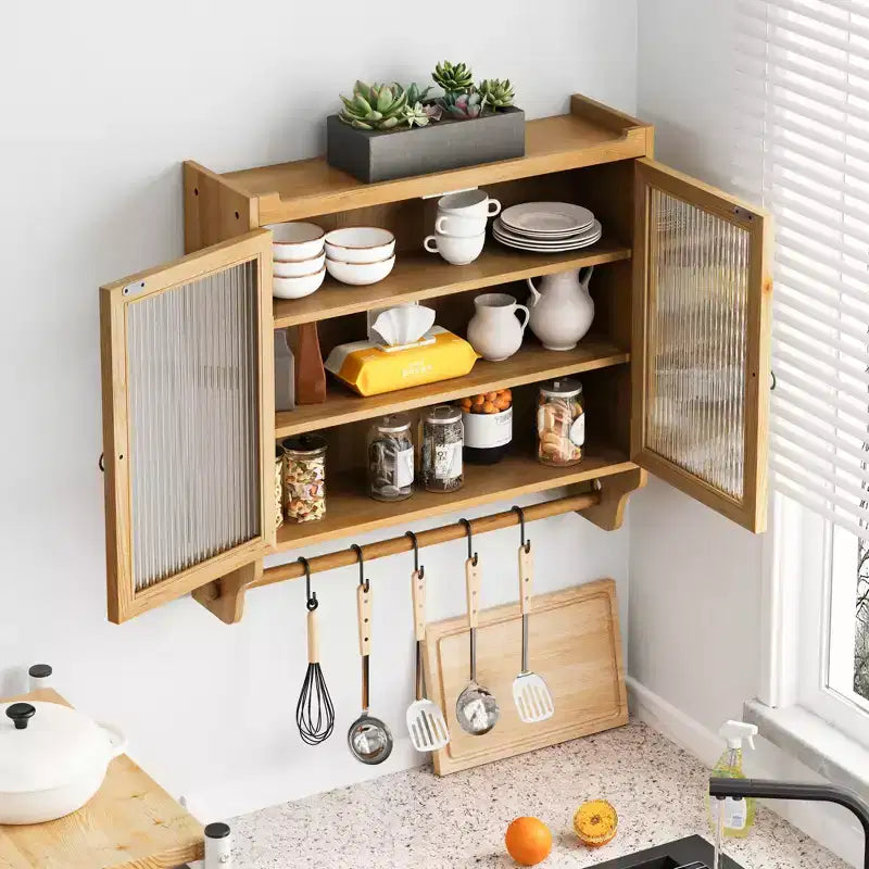 sumyeg 24.8 Vintage Double Door Wall Cabinet With Glass Doors, 3 Tiers and Towel Rack