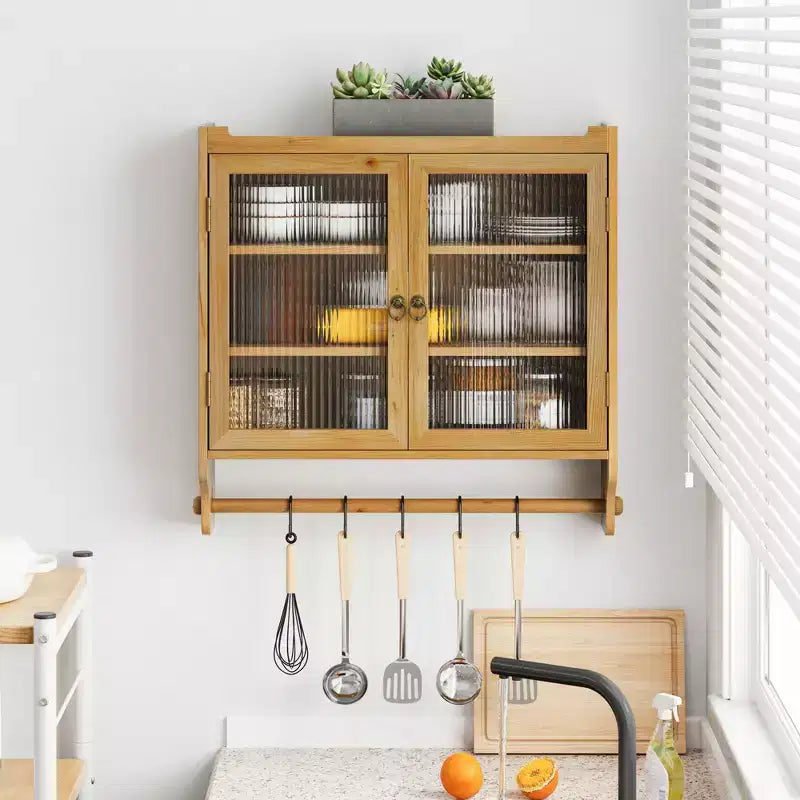 sumyeg 24.8 Vintage Double Door Wall Cabinet With Glass Doors, 3 Tiers and Towel Rack