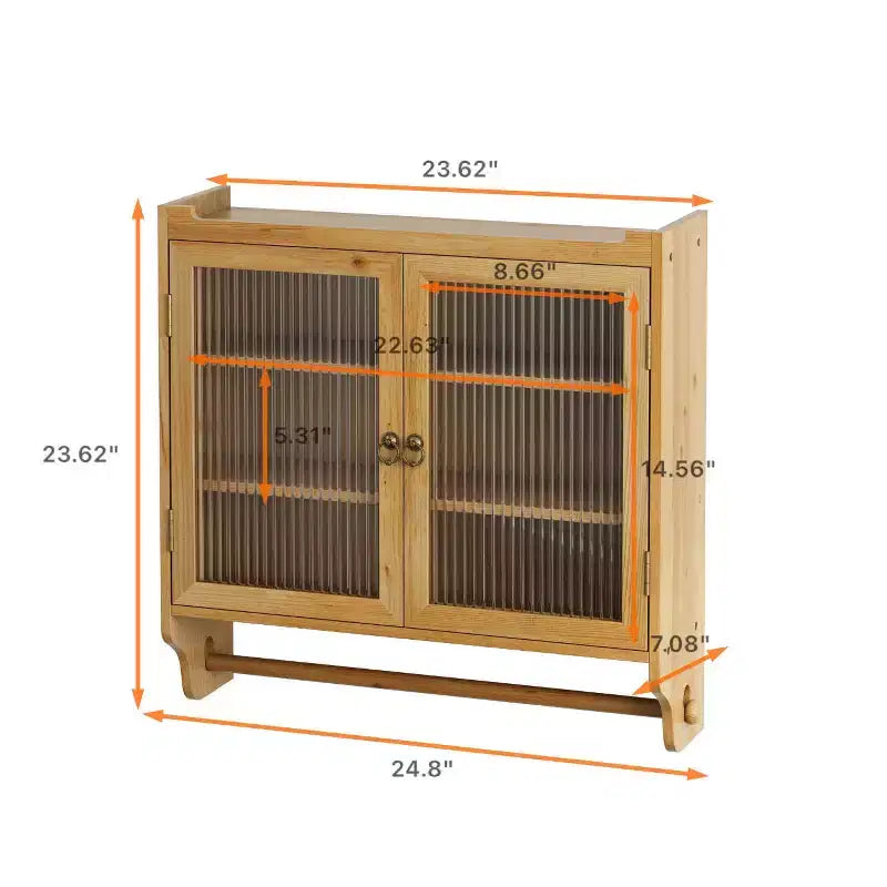 sumyeg 24.8 Vintage Double Door Wall Cabinet With Glass Doors, 3 Tiers and Towel Rack
