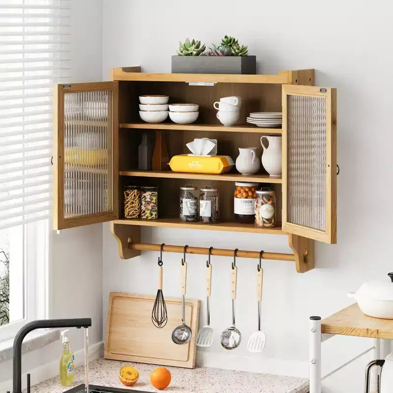 sumyeg 24.8 Vintage Double Door Wall Cabinet With Glass Doors, 3 Tiers and Towel Rack