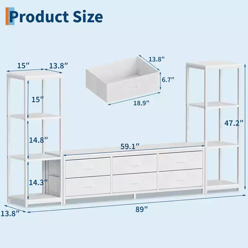 Acekool TV Stand for 75 Inch TV, Modern Entertainment Center with Drawers, Bookshelves and Power Outlets