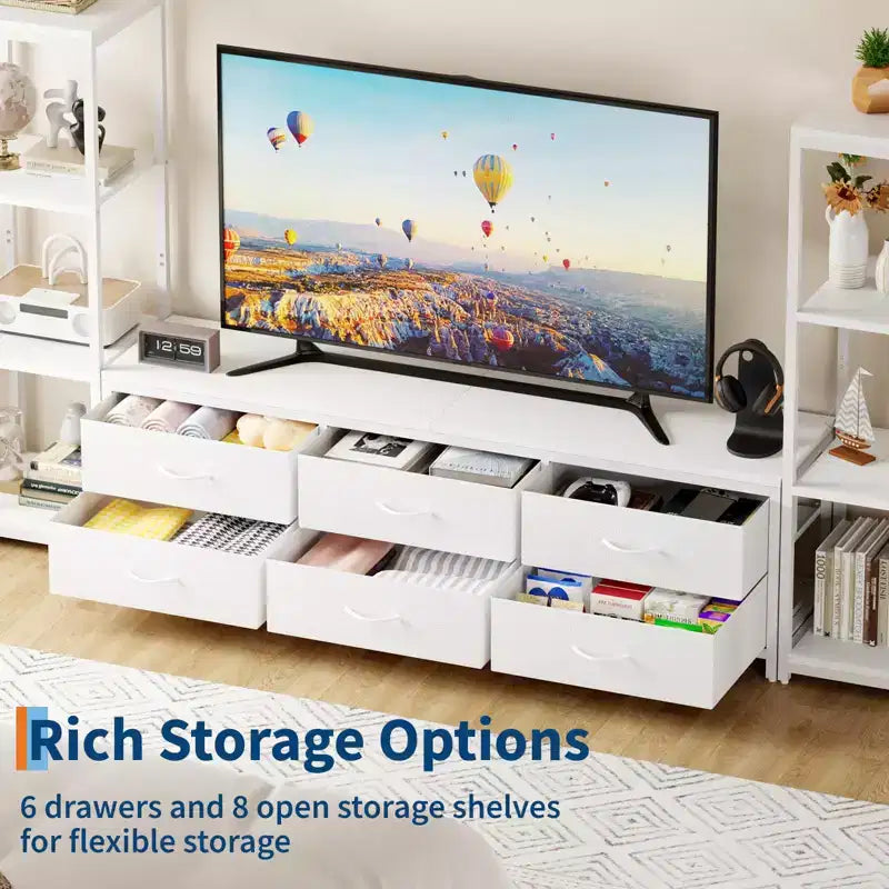 Acekool TV Stand for 75 Inch TV, Modern Entertainment Center with Drawers, Bookshelves and Power Outlets