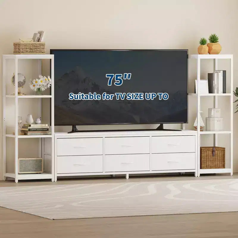 Acekool TV Stand for 75 Inch TV, Modern Entertainment Center with Drawers, Bookshelves and Power Outlets