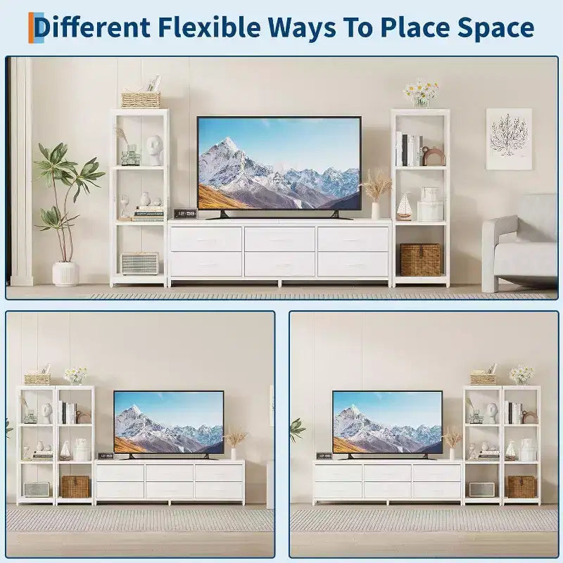 Acekool TV Stand for 75 Inch TV, Modern Entertainment Center with Drawers, Bookshelves and Power Outlets