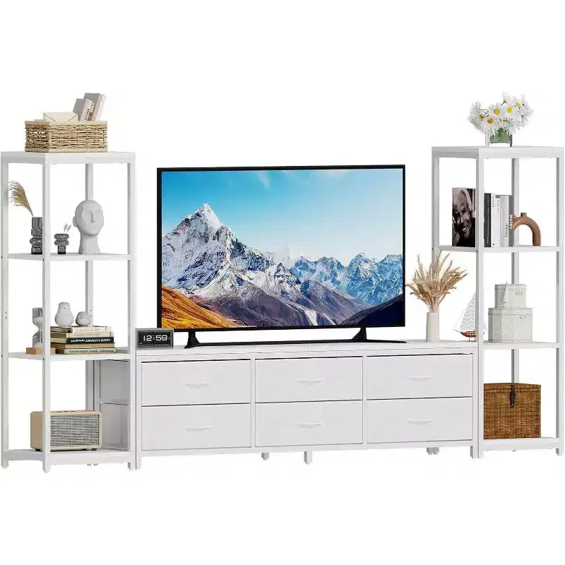 Acekool TV Stand for 75 Inch TV, Modern Entertainment Center with Drawers, Bookshelves and Power Outlets