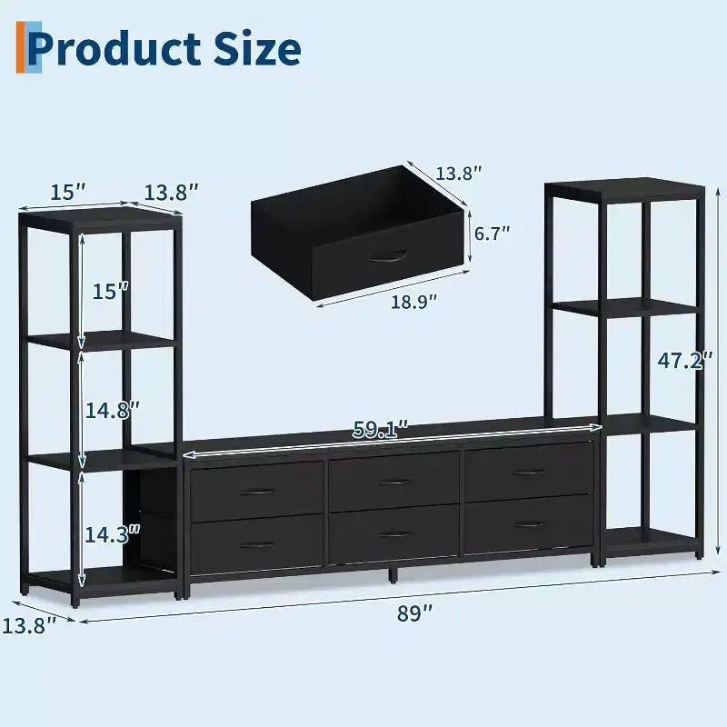 Acekool TV Stand for 75 Inch TV, Modern Entertainment Center with Drawers, Bookshelves and Power Outlets