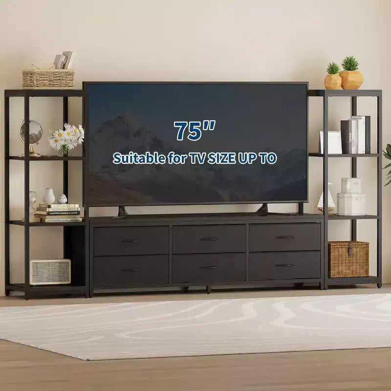 Acekool TV Stand for 75 Inch TV, Modern Entertainment Center with Drawers, Bookshelves and Power Outlets