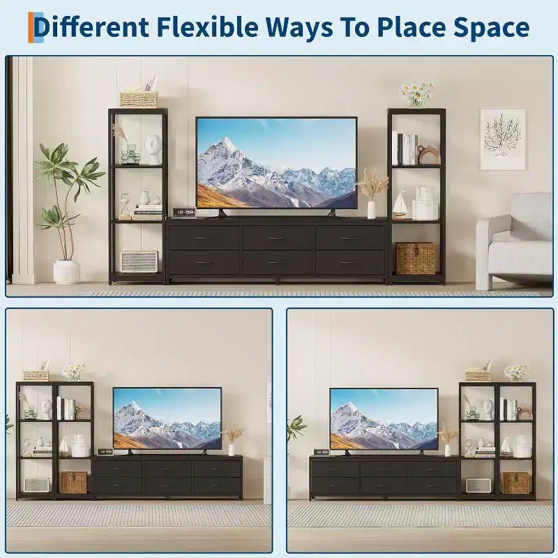 Acekool TV Stand for 75 Inch TV, Modern Entertainment Center with Drawers, Bookshelves and Power Outlets