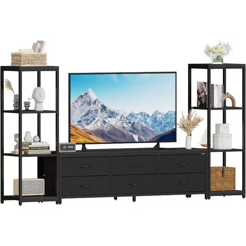 Acekool TV Stand for 75 Inch TV, Modern Entertainment Center with Drawers, Bookshelves and Power Outlets