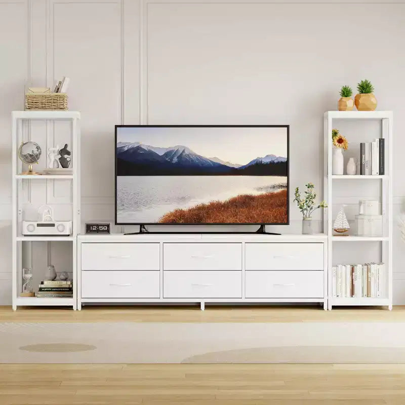 Acekool TV Stand for 75 Inch TV, Modern Entertainment Center with Drawers, Bookshelves and Power Outlets