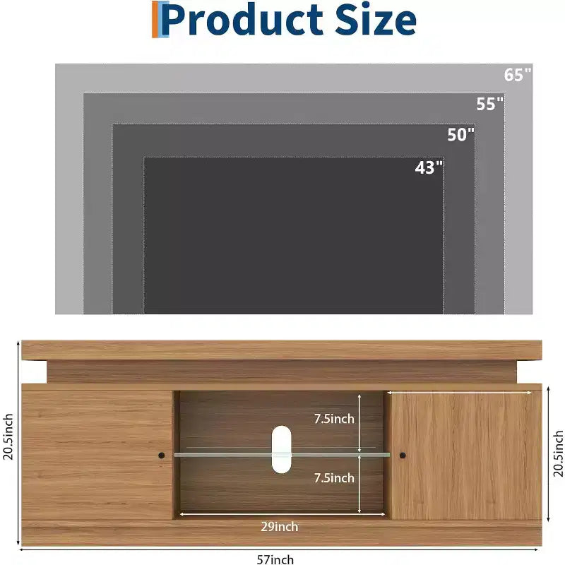 63'' TV Stand, Entertainment Center with Storage and Adjustable Shelf, TV Console with Power Outlet for Living Room, Modern Media Console