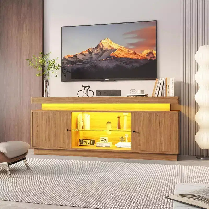 63'' TV Stand, Entertainment Center with Storage and Adjustable Shelf, TV Console with Power Outlet for Living Room, Modern Media Console