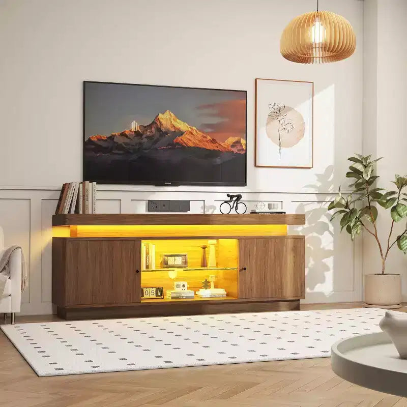 63'' TV Stand, Entertainment Center with Storage and Adjustable Shelf, TV Console with Power Outlet for Living Room, Modern Media Console
