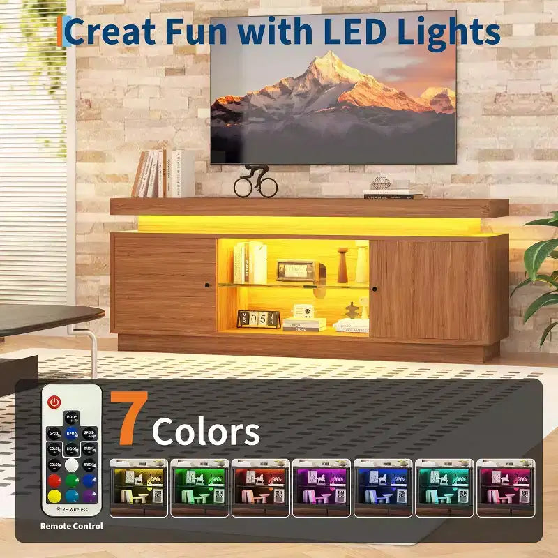 63'' TV Stand, Entertainment Center with Storage and Adjustable Shelf, TV Console with Power Outlet for Living Room, Modern Media Console