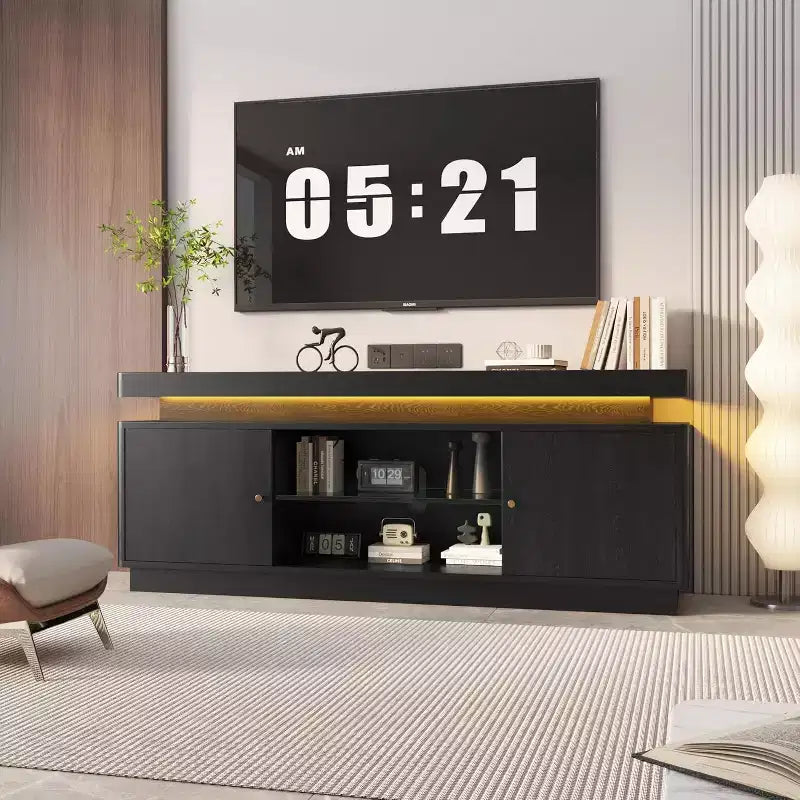63'' TV Stand, Entertainment Center with Storage and Adjustable Shelf, TV Console with Power Outlet for Living Room, Modern Media Console