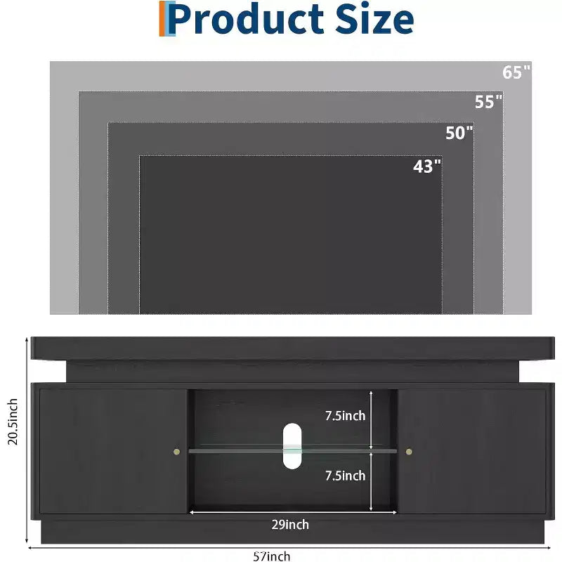 63'' TV Stand, Entertainment Center with Storage and Adjustable Shelf, TV Console with Power Outlet for Living Room, Modern Media Console