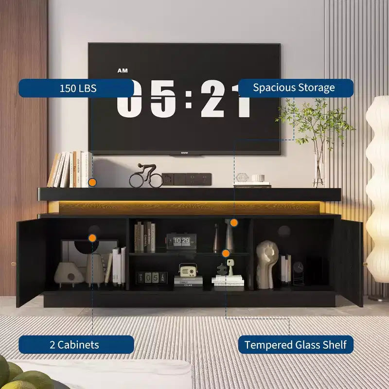 63'' TV Stand, Entertainment Center with Storage and Adjustable Shelf, TV Console with Power Outlet for Living Room, Modern Media Console