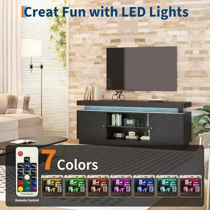 63'' TV Stand, Entertainment Center with Storage and Adjustable Shelf, TV Console with Power Outlet for Living Room, Modern Media Console